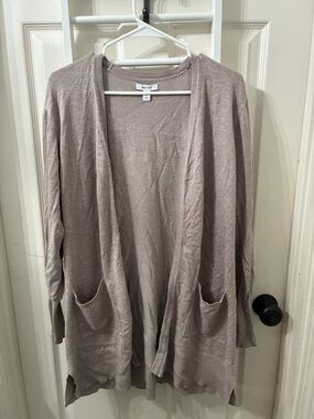 Nine West Light Taupe Open Front Pocket Cardigan